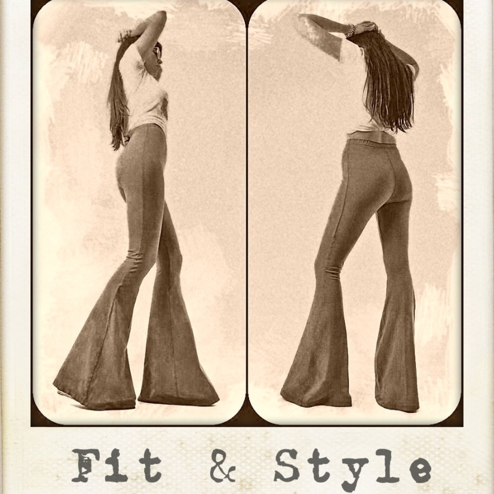 PETITE LENGTH High Waisted Black Bell Bottom Pants Boho Hippie Rocker Flares - Picture 6 of 8